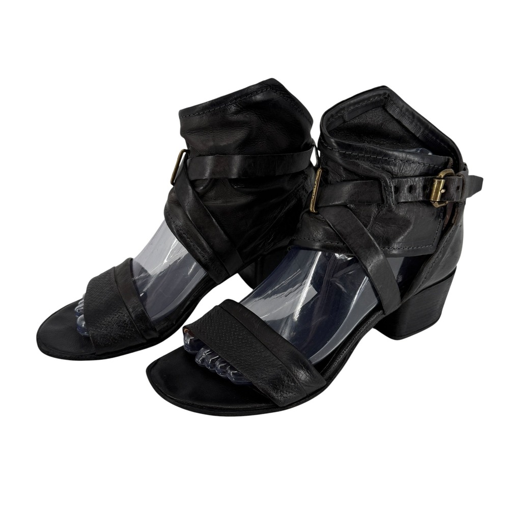 A.S.98 Buckle Wired Ankle Wrap Gladiator Block Heel Sandal Size 37 6.5-7 Leather